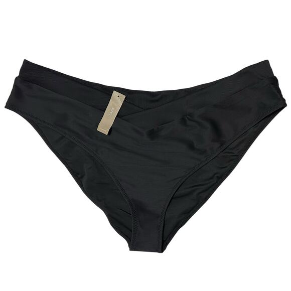 2/$15 NWT J. Crew Ribbed Cross-Front Cheeky Bikini Bottom Black Plus Size 3X - Picture 1 of 8